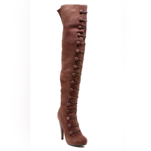 N.Y.L.A. Shoes - NYLA Losa Brown Suede Over-the-Knee Stiletto Boots • Size 8 • Leather Upper
